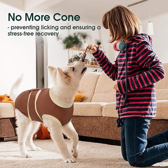 Kuoser Dog Recovery Suit, Soft & Breathable Fabric, Anti Licking, Cone Alternative, Brown, XX-Large (70+ LB)