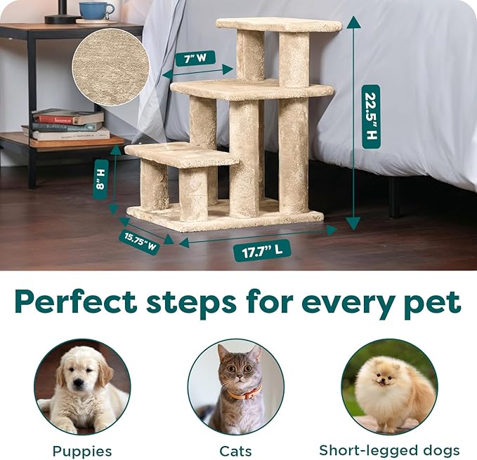 Furhaven Steady Paws Multi-Step Pet Stairs for High Beds & Sofas - Cream, 4-Step