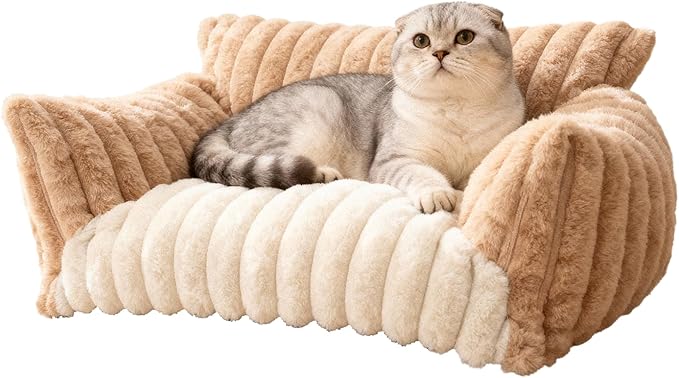 Pet Sofa Bed Washable - Cozy Supportive Cat Couch for Small Indoor Cat - Fluffy Puppy Dog Bed with Breathable Fabric