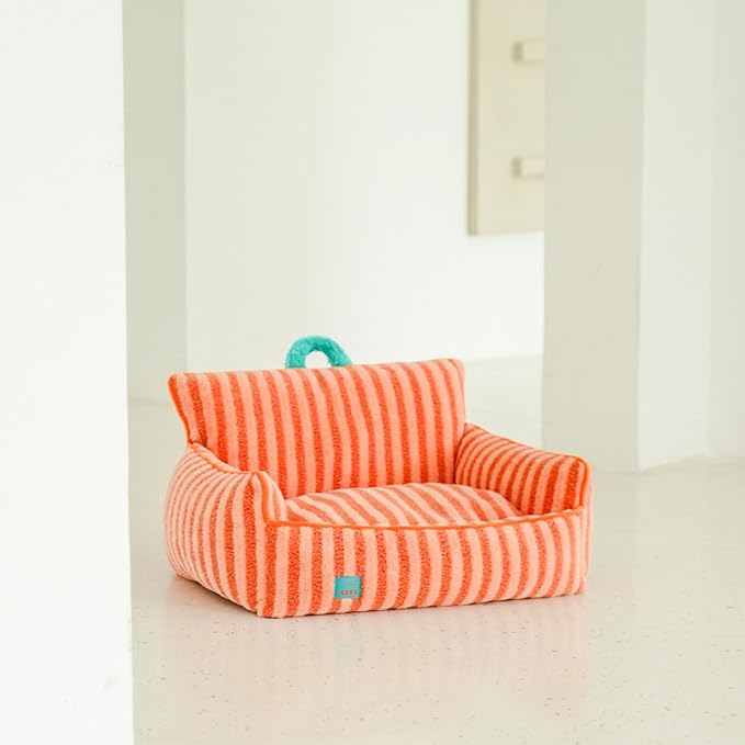 ZEZE Furniture-Style Sofa Pet Bed, Washable Plush Couch Bed with Bolstered Sides & Non-Slip Bottom for Dogs & Cats, Cozy Indoor Bed (Orange, Large)