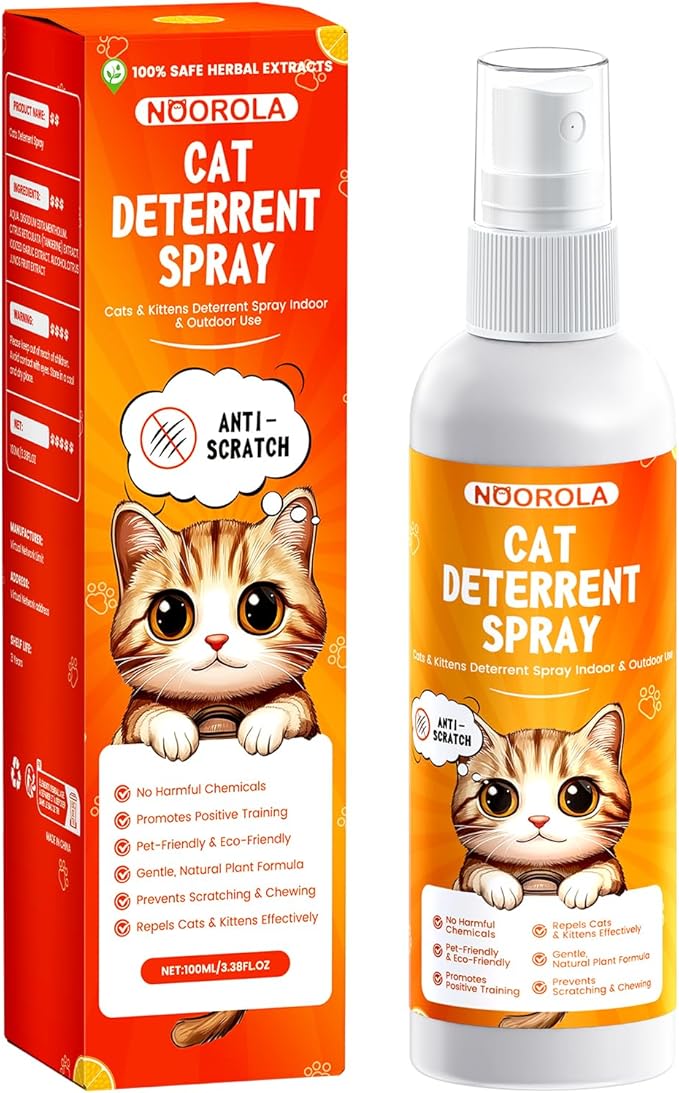 Cat Deterrent Spray to Stop Scratching Furniture- Natural No Scratch Spray for Cats with Plant-Based Citrus & Rosemary Formula- Anti Scratch Indoor Outdoor Protection for Sofa, Carpet, Plant, 100 ML