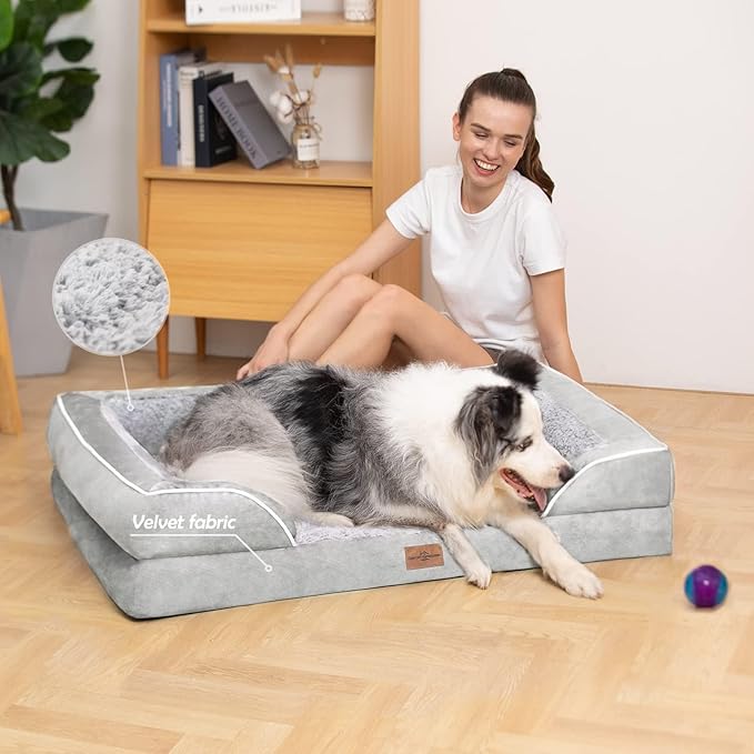 Comfort Expression Orthopedic Dog Bed for Medium Dogs 30x20 Inch, Waterproof Egg Crate Foam Medium Pet Bed with Removable Bolsters, Dog Couch with Washable Cover & Non-Slip Bottom, Grey White