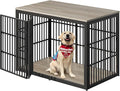 Lyromix 54" Dog Crate Furniture with Foldable Door, XXL Dog Crates for Large Dogs, Wooden Decorative Dog Cage Kennel Indoor End Table, Grey