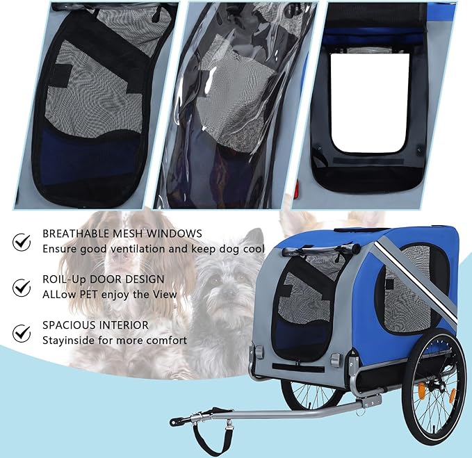 Large Dog Trailer for Bike, Folding Bike Trailer for Dogs with 18.9" Wheels, 120LB Capacity All-Terrain Pet Carrier, Universal Bicycle Coupler