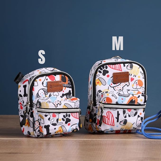 PawLook Dog Backpack to Wear with Chest Harness Self Carrier dogbag with Additional Pocket for Poop Bag Anti Slip Stylish Dog Bag for Your pet Street Smart Serie White Bone Small