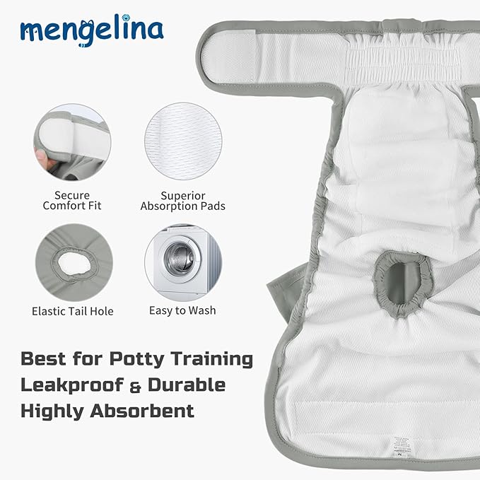 Reusable Dog Diapers Female 3 Pack Washable Highly Absorbent Doggy Diapers Female, Flexible Doggie Diapers, Leak-Proof Durable Puppy Diapers for Dog Period Heat Incontinence Potty Training, XS