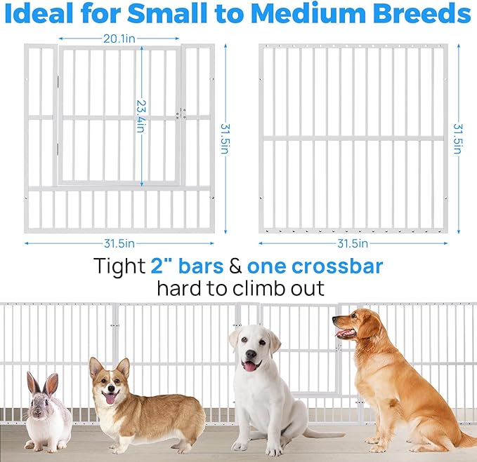 Dog Playpen - 32" Height Dog Pen, Heavy Duty Puppy Pen with Door, Safe & Sturdy, Easy Assemble for Indoor/Outdoor Pet Playpen (8 Panels with Door, White)