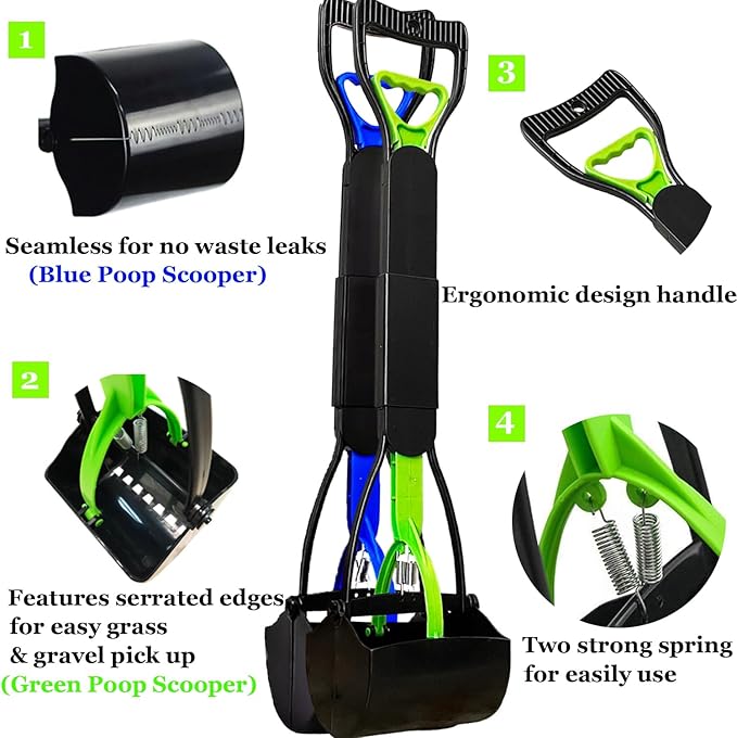 2-Piece ofPooper Scooper for Large Small Dogs Heavy Duty, Long Handle Poop Scoop for Yard, Grass, Gravel, Dog Poop Grabber with High Strength Material and Durable Spring