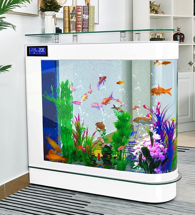 124Gal LED Aquarium Kit Upright Fish Tank Large Glass Fishbowl Glsaa Bar for Patios Living Office Room and Kitchen 47.3 * 49.6 * 15.8in
