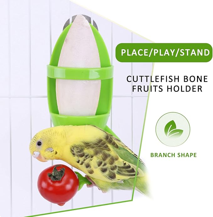 2pcs Pet Food Feeders for Bird Cage, Cuttlebone Holder, Plastic Storage Bowl Feeding Cup Birds Stand Racks for Budgies Parakeet Cockatiel Conure(Green)