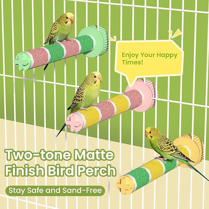 Bird Perch Stand Sandblasted Rough-Surface Cage Accessories,Parrot Beak & Claw Grinding Stone Sticks,Safe Non-Toxic Claw Trimmer Chew Toy for Parakeets,Cockatiels,Finches,Lovebirds