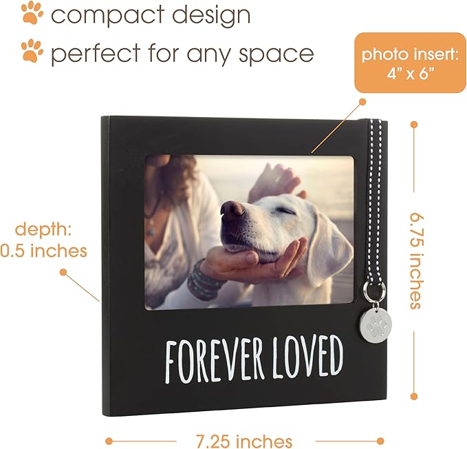 Pearhead Forever Loved Pet Keepsake Picture Frame, Photo Frame for Pet Owners and Dog Lovers, Ideal Memorial Gift for Loss of Dog and Pet Remembrance, Wall Mount And Tabletop Frame, Black