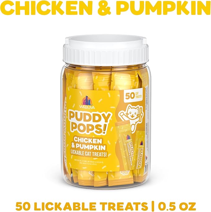 Weruva Puddy Pops, Chicken and Pumpkin Lickable Cat Treats, 0.5oz Tube, Pack of 50