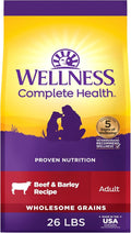 Wellness Complete Health Adult Dry Dog Food, Wholesome Grain Kibble, Natural, Beef and Barley Recipe, 26 lb Bag