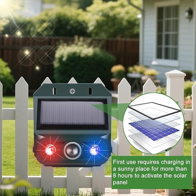 2026 4 Packs Solar Ultrasonic Nocturnal Animal Repeller,Ultrasonic Bird Cat Deterrent Outdoor for Yard Farm,Predator Lights with Red&Blue for Cat Fox,Effective Deer Repellent Outdoor for Chicken Coop