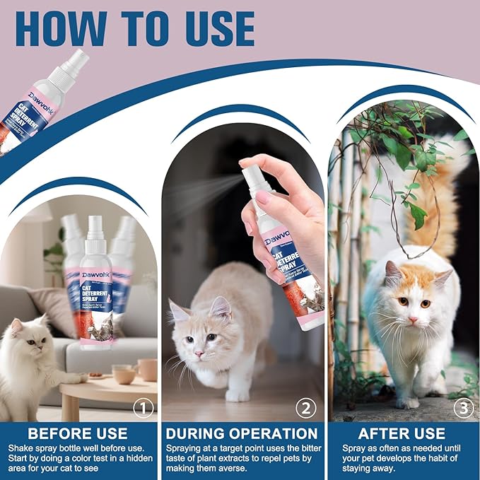 Cat Deterrent Spray, Natural Non-Scratch Spray, Non-Toxic Alcohol Free Formula, Safe Indoor & Outdoor Training Aid, for Dogs and Kittens, Curtains, Furniture, Sofas, Cushions, 120ml/pc (2)