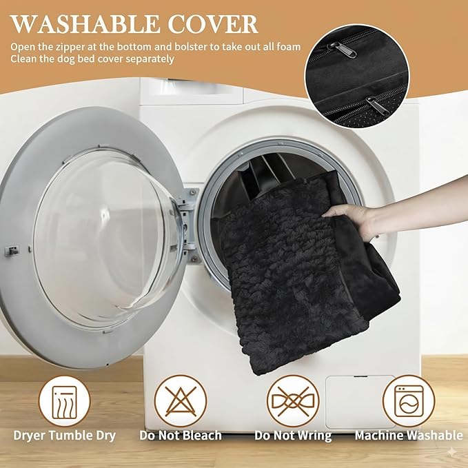 Comfort Expression Orthopedic Dog Bed for Extra Large Dogs 48x30 Inch, Waterproof Egg Crate Foam XXL Pet Bed with Removable Bolsters, Dog Couch with Washable Cover & Non-Slip Bottom, Black
