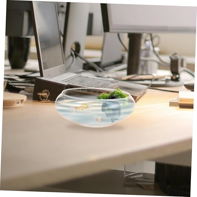 YARNOW Clear Glass Fish Bowl Desktop Fish Tank for Goldfish Shrimp and Plants Hydroponic Flowerpot Portable Fish Keeper Multi Functional Aquarium High Transparency