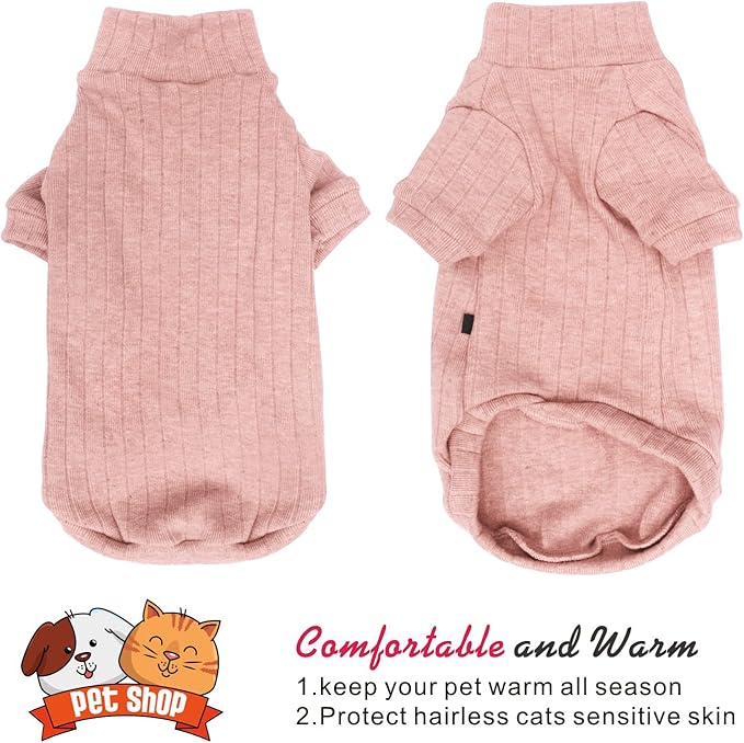 Idepet Sphynx Hairless Cats Sweater Shirt Kitten Soft Puppy Clothes Pullover Cute Cat Pajamas Jumpsuit Cotton Apparel Pet Winter Turtleneck for Cats and Teacup Chihuahua Small Dogs(Pink,XL)