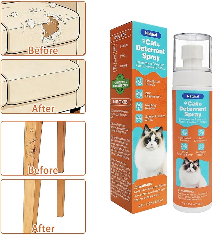 Cat Deterrent Spray, Natural Cat Repellent Spray with Citrus Scent, Traning Aid for Urine Marking & Anti-Scratch, Safe for Furniture, Plant & Rugs (Orange)