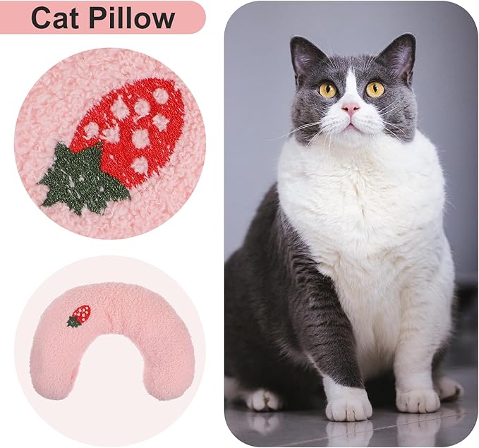 U-Shaped Pillow for Pets, Soft and Fluffy Pet Calming Pillow, Half Donut Cuddler with Cute Embroidery Pattern, can Support Pet's Neck, Machine Washable, Suitable for Cats, Dogs, and Other Pets