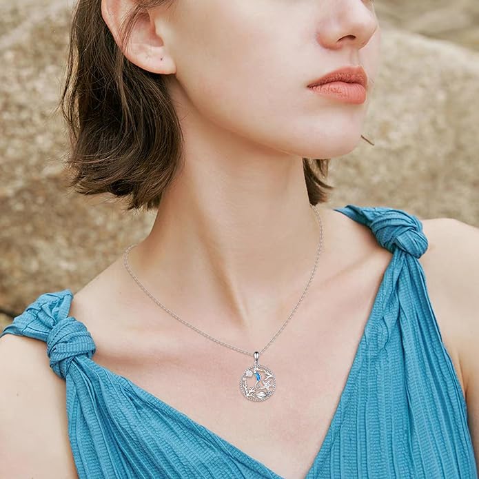 KZX Cat/Dog/Phoenix/Eagle/Whale/Shark/Puffin/Starfish/Chicken/Butterfly/Owl/Bee/Frog/Seahorse Necklace Sterling Silver Animal Pendant Jewelry Gift for Women