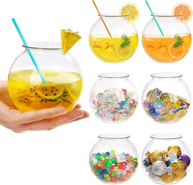 Okllen 12 Pack Plastic Ivy Bowls, 16 Oz Round Fish Bowl Unbreakable Vases Bowls for Home Decor, Carnival Games, Candy, Party Favors, Centerpiece, BPA Free, Clear