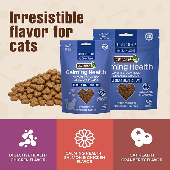 Get Naked Cat Calming Treats Salmon & Cheese Flavor, Crunchy, Calming Health, 6-oz Bag