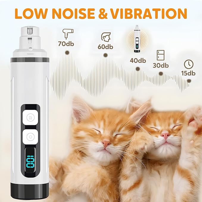 Pet Nail Grinder Cordless, 2025 Upgraded Rechargeable Dog Nail Trimmer with LED Light 3 Speeds, Dogs and Cats Pet Paws Grooming Tool with Replacement Grinding Heads