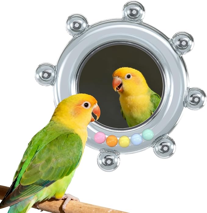 Bird Mirror Toys for Cage,Parakeet Rotating Sound Wheel Toy,Budgie Training Colorful Interactive Chew Toys for Canaries Lovebirds Conures Cockatiels cage Accessories (2, Blue)