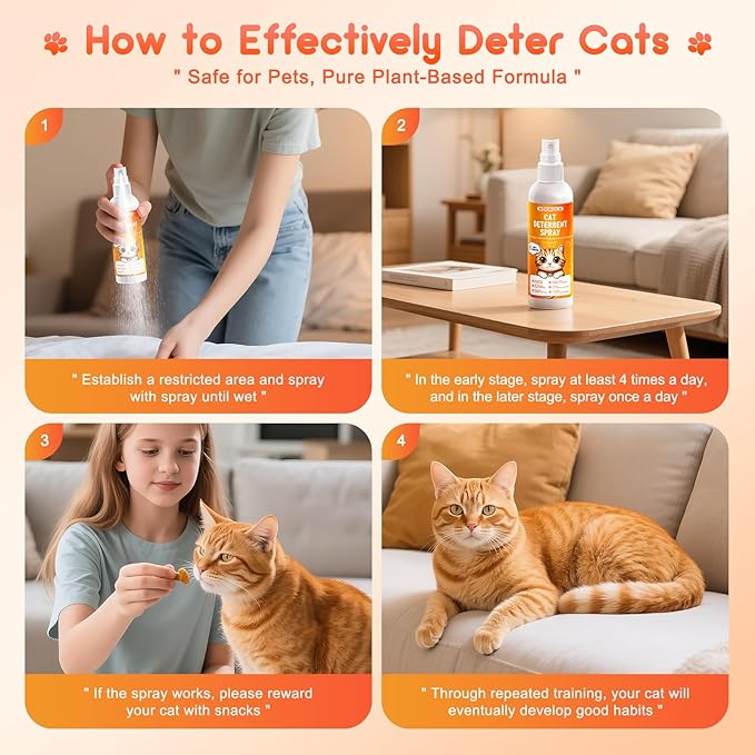 Cat Deterrent Spray to Stop Scratching Furniture- Natural No Scratch Spray for Cats with Plant-Based Citrus & Rosemary Formula- Anti Scratch Indoor Outdoor Protection for Sofa, Carpet, Plant, 100 ML