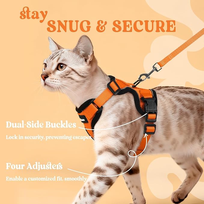 rabbitgoo Cat Harness and Leash for Walking, Escape Proof Soft Adjustable Vest Harnesses for Cats, Easy Control Breathable Reflective Strips Jacket, Orange, XS