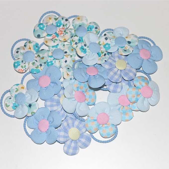 20 Pcs Handmade Cute Puppy Hair Bows, Flower Bowknot with Rubber Bands for Small Dog Hair Ties Accessories Light Blue