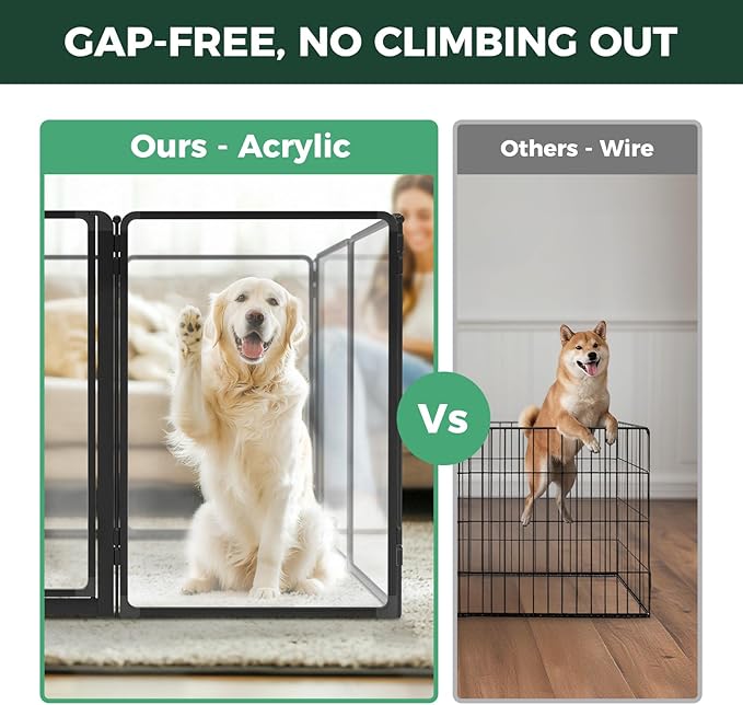 FXW AuraSpace Pro Metal & Acrylic Indoor Dog Playpen, All-Acrylic Clear Heavy-Duty Design, 40" Height 8 Panels for Medium and Large Dogs, Black│Patented