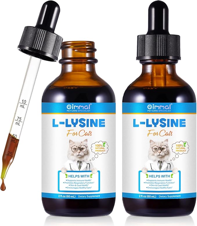 ALIVO L-Lysine for Cats, Immune Support Drops for Feline Respiratory Health, Sneezing & Runny Nose - Chicken Flavor Liquid Supplement for Eye Function & Cat Cold Relief, 60mL x 2