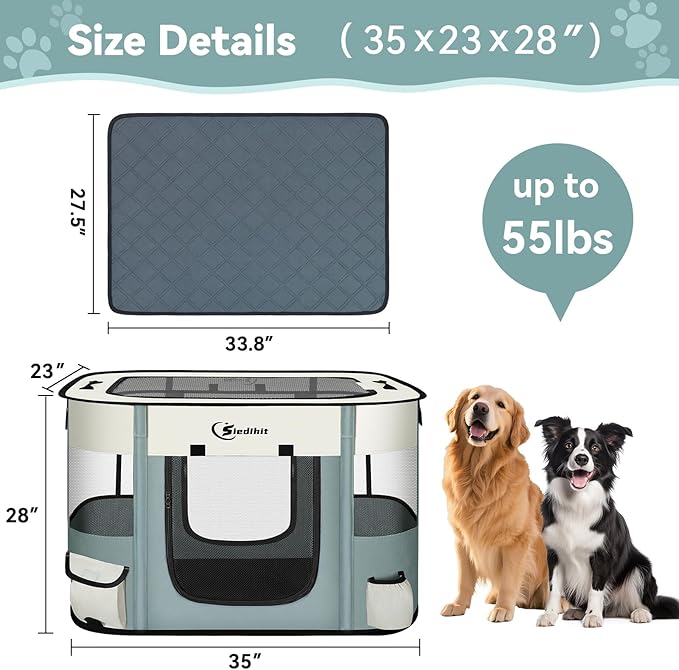 Dog Playpen,Cat Pet Puppy Pen,Portable Playpens for Dogs Indoor Outdoor Travel Camping Use,Foldable Dog Kennel Tent Crate for Rabbit Small Animals with Carrying Case (Grey with Pad, Large)