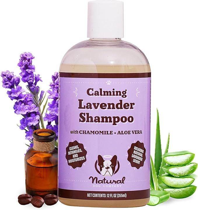 Natural Dog Company Calming Lavender Shampoo – Hypoallergenic, Sulfate & Paraben Free – Aloe Vera & Chamomile Soothing Wash for Sensitive, Stressed & Itchy Dogs – All Breeds & Ages – 12 oz