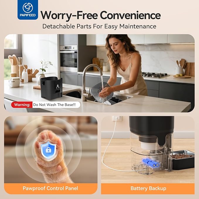 PAPIFEED Automatic Cat Feeder, 6L Smart WiFi Cat Food Dispenser with App Control, Bluetooth-Assisted Setup, Stainless Steel Bowl, Anti-Clog Design for Dry Cat Food