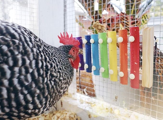 Vehomy Chicken Xylophone Toy for Hens Wood Xylophone Toy with 8 Metal Keys Chicken Coop Pecking Toy Chicken Coop Pecking Toy
