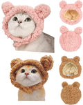 2 Pcs Cat Warm Hat - Winter Pet Headwear for Cats Small Dogs,Cute Cat Clothing Accessories Dress Up Valentines Party Birthday Theme(Brown,Pink)