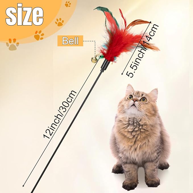 Leitee 50 Pcs Cat Wand Toy Feather Stick Cat Toy Feather Toys and Teaser Wand Bulk Interactive Stick for Indoor (Multi-Color)