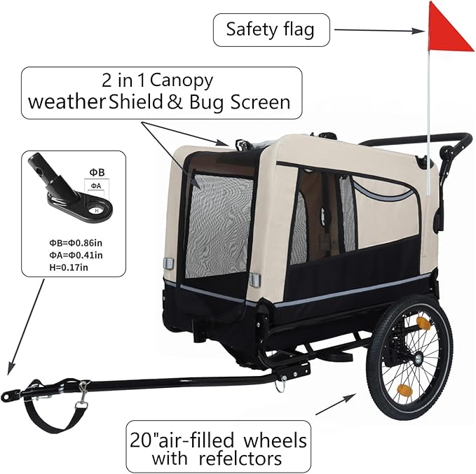 Extra Large Dog Bike Trailer, 2-in-1 Convertible Pet Stroller Cart Bicycle Carrier with Swivel Wheels & Universal Hitch, Foldable Pet/Cargo Carrier for Bicycles Camping Hiking