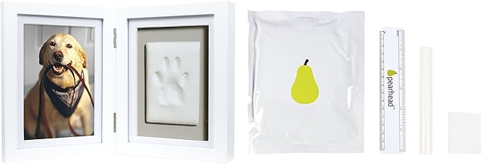 Pearhead Pet Paw Print Memorial Frame with Clay Imprint Kit, Dog & Cat Pawprint Keepsake Wood Photo Frame, DIY No Bake Paw Print Kit, 4x6 Picture Display, White