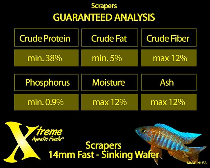 Xtreme Scrapers Wafers - Premium 14mm Fast-Sinking Fish Food – Nutrient & Cellulose Rich Ideal for Nocturnal Feeders, Catfish, Plecostomus Species, and Loaches – USA Farm Grown (18oz)