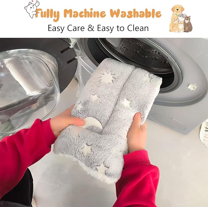 2-Pack Extra Large Self Warming Cat Bed Mat - 45x60cm (18"x24") Ultra Thick 5cm Thermal Pet Pad with Dual-Sided Design, Machine Washable for Indoor Outdoor Cats & Puppy Use Grey Stars Moon