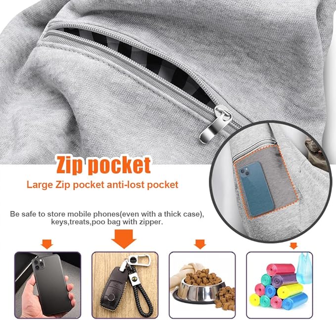 Tomkas Small Dog Sling Carrier - Zipper Pocket & Adjustable Strap - for 3-10 lbs Pets(Grey)