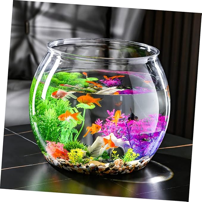 Transparent Plastic Fish Bowl Tank Small Aquarium for Betta Fish Goldfish Portable Round Design Easy Maintenance Fall Resistant for Home Office Turtle Care