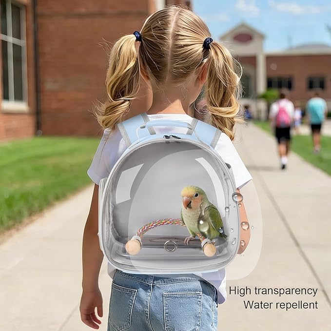 Small Bird Travel Backpack Carrier Cage, Backpack to Transport Backpack Carrier with Metal Tray Stand Perch for Parakeet Cockatiel Budgies Vet Carry Bag