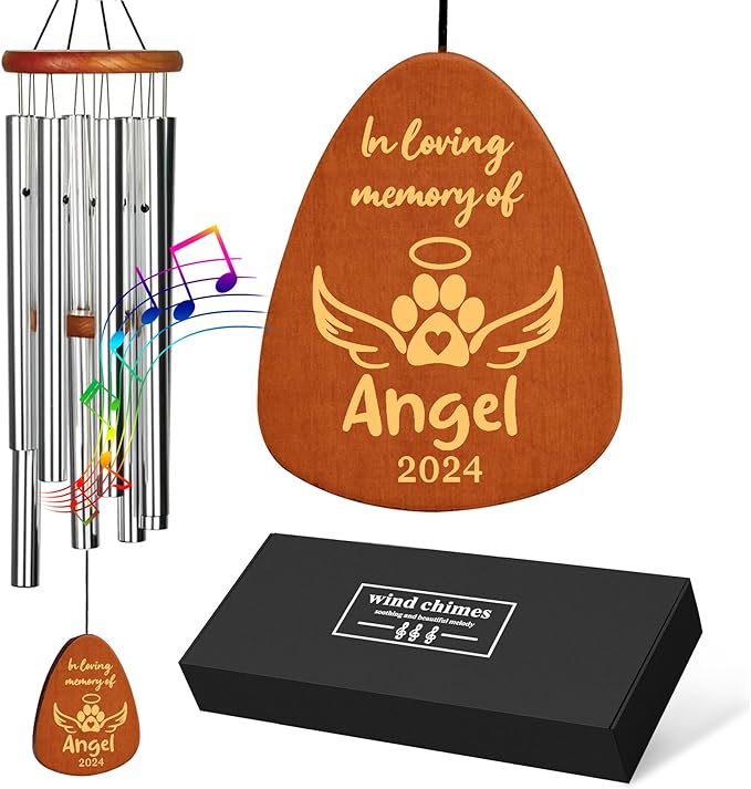 Personalized Dog Memorial Gifts for Loss of Dog, 25.5'' Pet Memorial Gifts for Dogs, Pet Memorial Wind Chimes, Loss of Dogs Sympathy Gift, Pet Passing Away Gift for Loss Loved One(Design3, Silver)