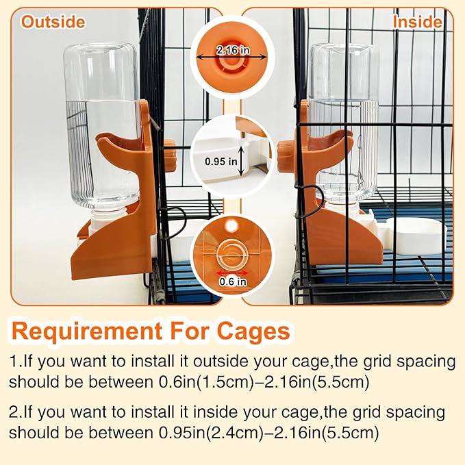 VCEPJH No Mess Bird Feeder and Water Dispenser Automatic Parrot Feeder Cage Accessories Orange Bird Drinker Parakeet Seed Dispenser with Cage Perch for Lovebirds Conures Budgies Canary Finch (Orange)